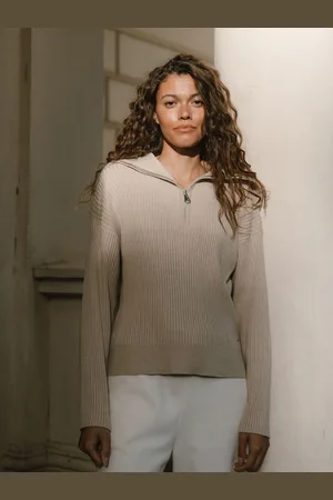 Chelsea Peers Ribbed Knit Quarter Zip Funnel Sweatshirt34