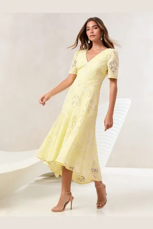 Lipsy London Premium Broderie Lace Short Sleeve V-Neck High Low Midi Dress44