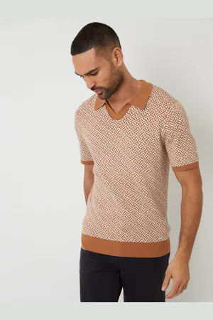 Threadbare Jacquard Geo Trophy Neck Knitted Polo ShirtSmall
