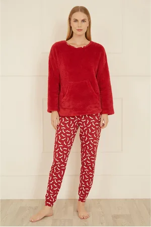 Yumi Pyjamas Med Fleece Top Og Gravhund Tryk BukserS