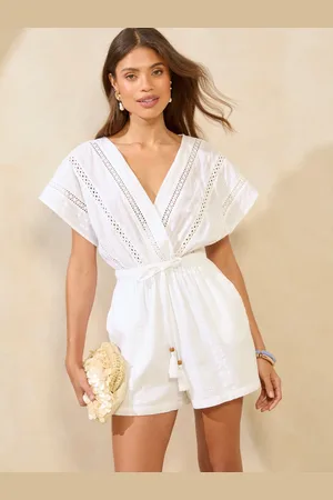 Lipsy London 100% Bomuld Kortærmet Trim Detail Kimono Playsuit40