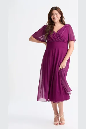 Scarlett & Jo Victoria Solid Mulberry Angel Sleeve Mesh Midi Long Dress44
