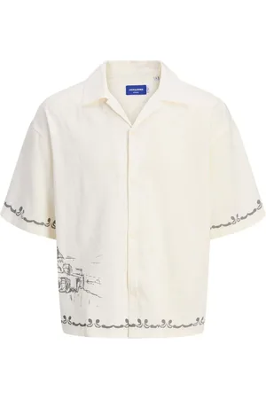 JACK & JONES Resort Printed 100% Cotton White Shirt10 år (140cm)