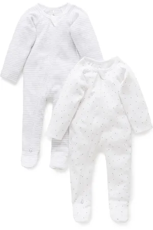 Purebaby 100% Bomuld Zip Baby sovedragter 2 PakkeOp til 3 måneder (50 - 62cm)
