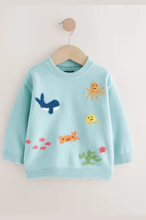 Next 100% Cotton Sea Life Character Knitted Crew Neck Jumper (3mths-7yrs)4 - 5 år (104 - 110cm)