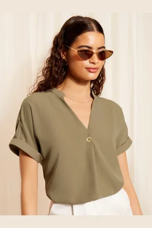 Friends Like These V-Neck Roll Sleeve Button Blouse44