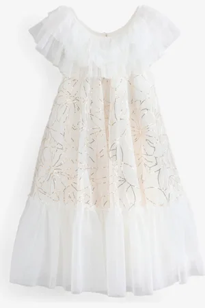 Billieblush Cream Square Neck Ruffle Floral Mini Occasion Party Dress4 år (104cm)