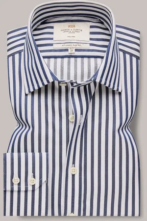 Hawes & Curtis Slim Non-Iron Bold Stripe 100% Cotton Blue/White Shirt42cm R (UK 16.5 R)