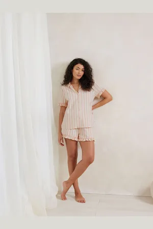 Chelsea Peers Organic Cotton Pink Stripe Frill Short Pyjamas Set46