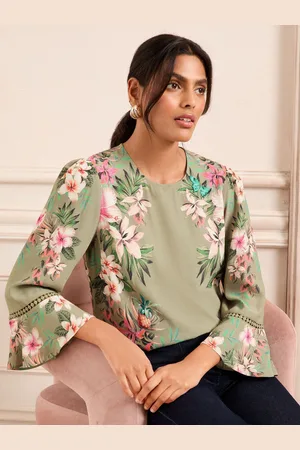 Love & Roses Lace Detail Crew Neck Flute Sleeve Blouse46