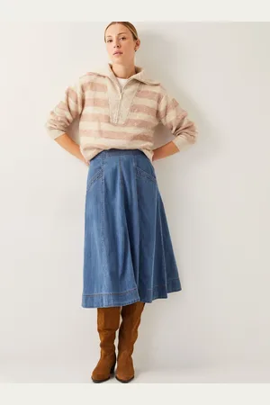 Monsoon Harper-syet Denim 100% Bomuld Midi NederdeleMiddel