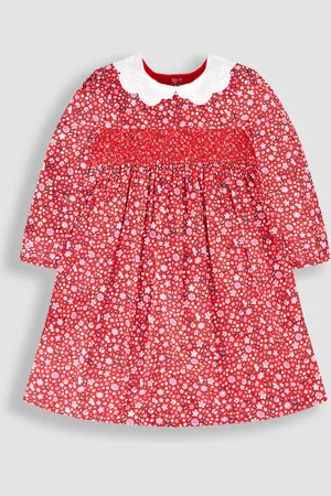 JoJo Maman Bébé Winter Blossom Smocked Party Dress2 - 3 år (92 - 98cm)