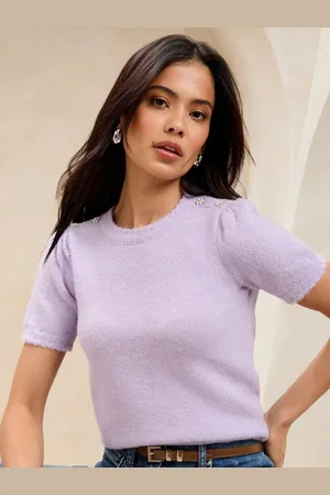 Lipsy London Buttoned Shoulder Rund hals Kortærmet strikket top42