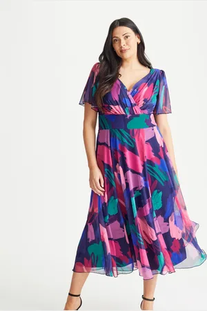 Scarlett & Jo Victoria Magenta Angel Sleeve Mesh Midi Long Kjole48