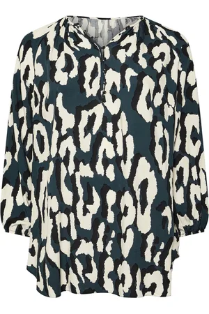 Evans Blue Abstract Animal Print Top46