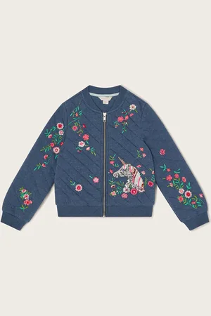 Monsoon Floral Print Unicorn Quilted Bomber 100% Cotton Jacket7 - 8 år (122 - 128cm)