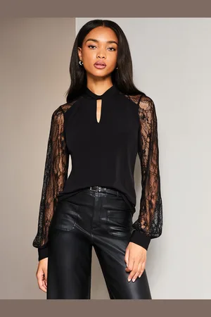 Lipsy London Lace Long Sleeve Keyhole Blouse36