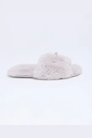 Boux Avenue Grey Bow Embellished Slider SlippersUK 3 - 4