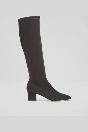 LK Bennett Eldon Block Heel Stretch Knee Black Boots