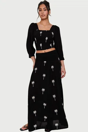 South Beach Embroidered Shirred Waist Maxi Skirt