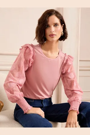 Love & Roses Blomster Woven Sleeve Jersey Bluser46