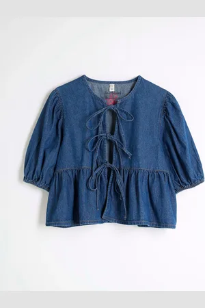 River Island Denim Puff Sleeve 100% Cotton Shirt44