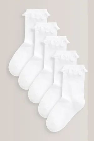 Next 5 Pakke Cotton Rich Cushioned Sole Flæsekant Ankel School SokkerUK 0 - 2.5 Jnr.