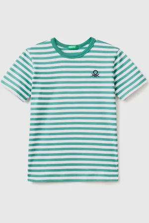 Benetton Drenge stribet 100% Bomuld Logo T-shirt7 - 8 år (122 - 128cm)