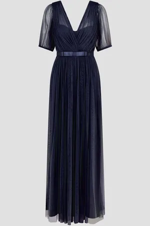 Monsoon Ellie Sheer Sleeve Plunge Tulle Maxi Dress40