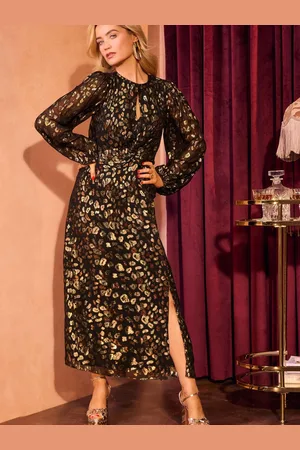 Love & Roses Leopard Tryk Jacquard Twist Front Midi Kjole46