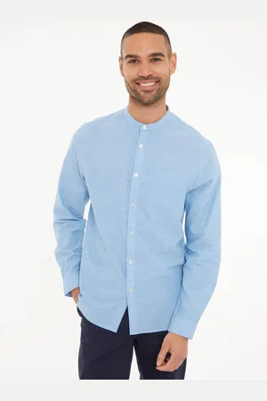 Threadbare Mandarinkrave Hør Blend Langærmet SkjorterSmall