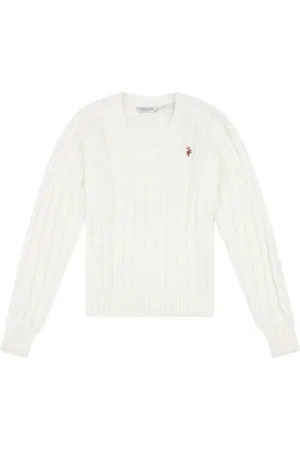 U.S. Polo Assn. U. S. Polo Assn. Womens Crew Neck Cable Knit Pink JumperL