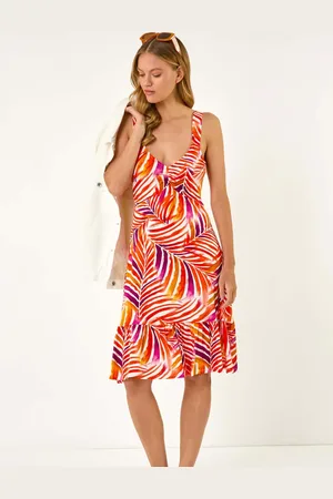 Roman Abstract Print V-Neck Frill Dress16