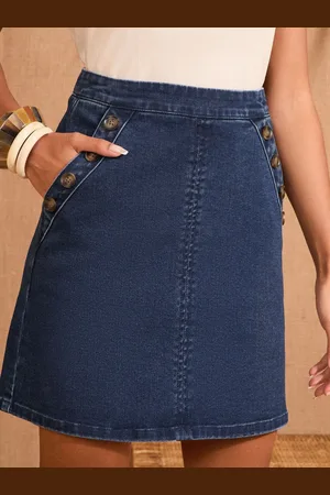 Love & Roses Denim Sailor Button Mini Nederdele40