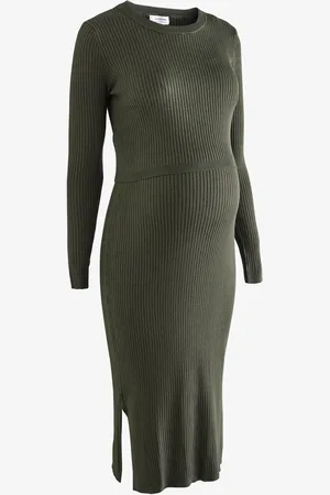 Séraphine Maternity Green Rib Knit and Nursing Dress46