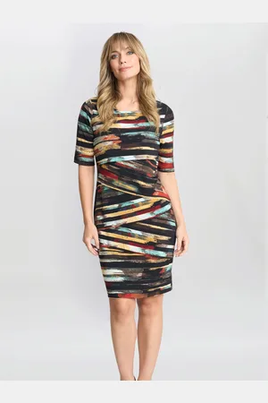 Gina Bacconi Rene Stripe Print Layered Black Dress48
