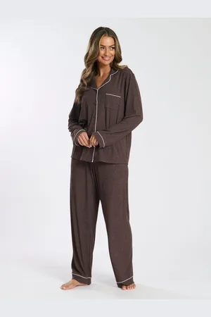 Loungeable Blød jersey Ribbed Knapper Long PyjamasS