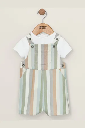 Mamas & Papas Pastel Stripe Woven White 100% Cotton Dungaree Set 2 Piece3 - 6 måneder (62 - 68cm)