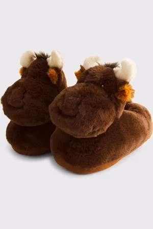 Abercrombie & Fitch Moose Fluffy Brown SlippersS-M