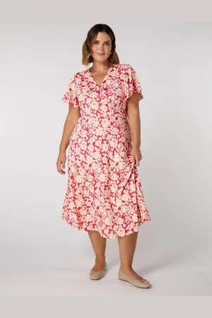 Live Unlimited London Curve Raspberry Floral Print Flutter Sleeve Wrap Dress52