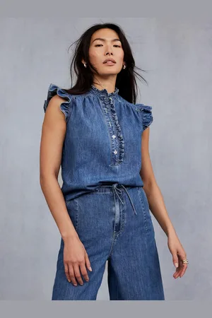 mint&berry Wash Denim Flæsekant 100% BomuldsbluseMiddel