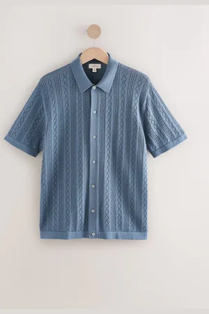 Next Regular Fit Silk Rich Signature Short Sleeve Pointelle Knit Button-Through Polo ShirtX-Large