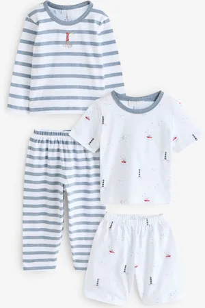 The White Company 100% Organic Cotton Relaxed Fit Lighthouse And Stripe White Pyjamas Set Of 2104110cm