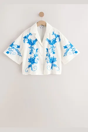 Next Doublecloth Relaxed Short Sleeve Shirt With Embroidery