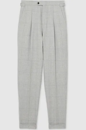 Reiss Tecnic Wool-Linen Check Tapered Trousers32