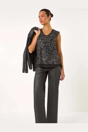 Roman Sequin V-Neck Tunic Stretch Top40