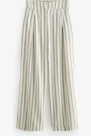 Next Striped Elastic Back Wide Leg Trousers With Linen40