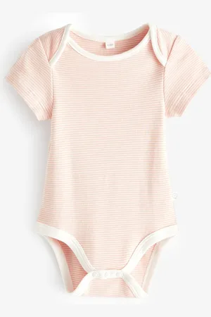 Mori Pink Organic Cotton Stripe Short Sleeve Envelope Neckline Bodysuit9 - 12 måneder (74 - 80cm)