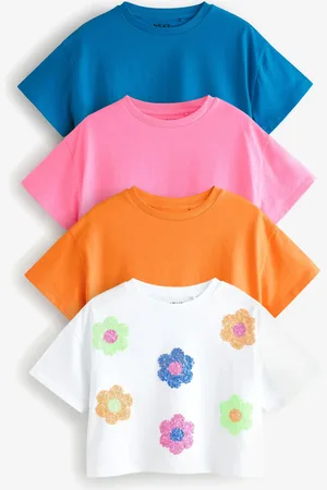 Next 100% Cotton Sequin Flowers Boxy T-Shirts 4 Pack (3-16yrs)152158cm