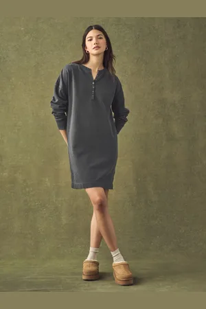 Next Washed Henley Button Neck Long Sleeve 100% Cotton Jersey DressL